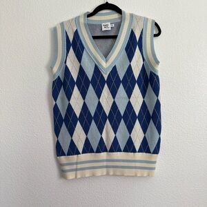 Princess Polly Argyle Coen Sweater Vest in Cream Blue XS/Small